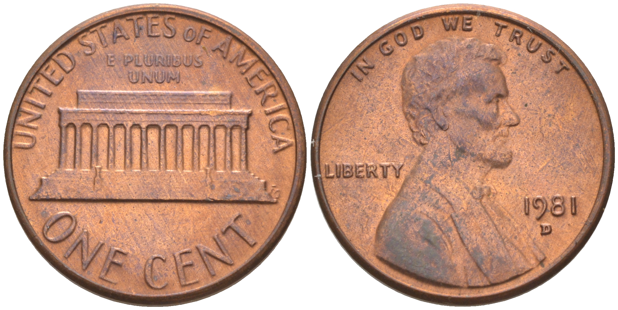 США 1 ЦЕНТ 1981 D, ЛИНКОЛЬН KM 201 медь цинк UNC 188-222