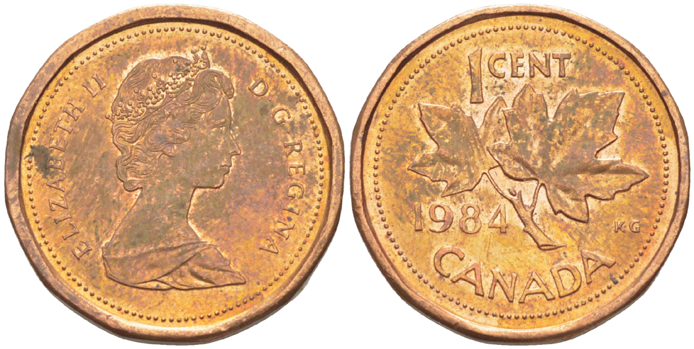 КАНАДА 1 ЦЕНТ 1984 КЛЕНОВЫЙ ЛИСТ, ЕЛИЗАВЕТА II (1953-) KM 132 бронза 39-841