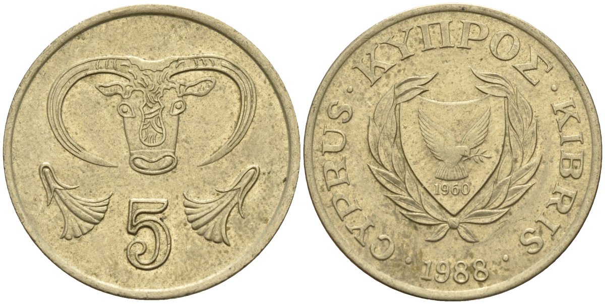 Кипр 5 центов 1988 KM 55.2 никель латунь 4141-941