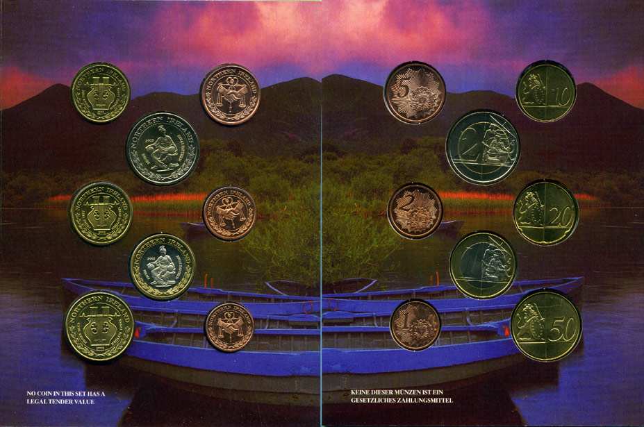 Северная Ирландия набор из 8 монет 2005 европробники, в оригинальном картонном буклете, тираж 7000 экз.      5-6-3-03