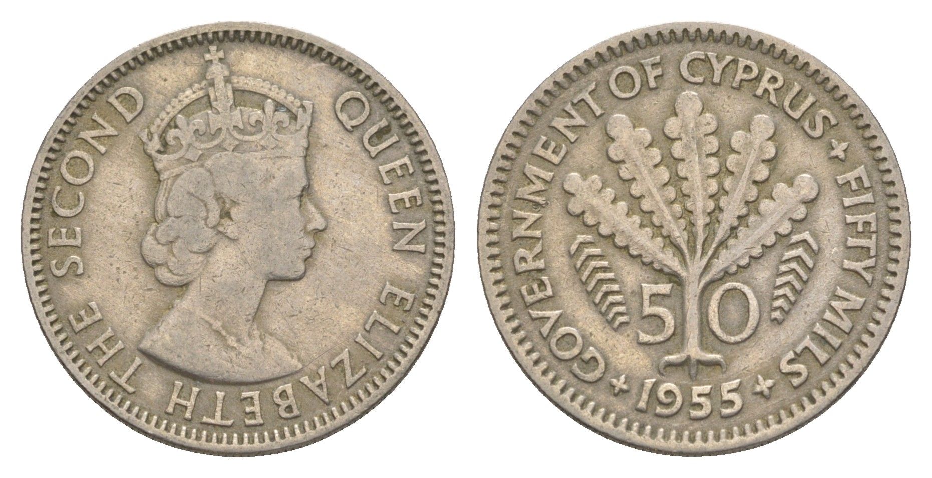 Кипр 50 милей 1955 KM 36 медно-никель 4652-355