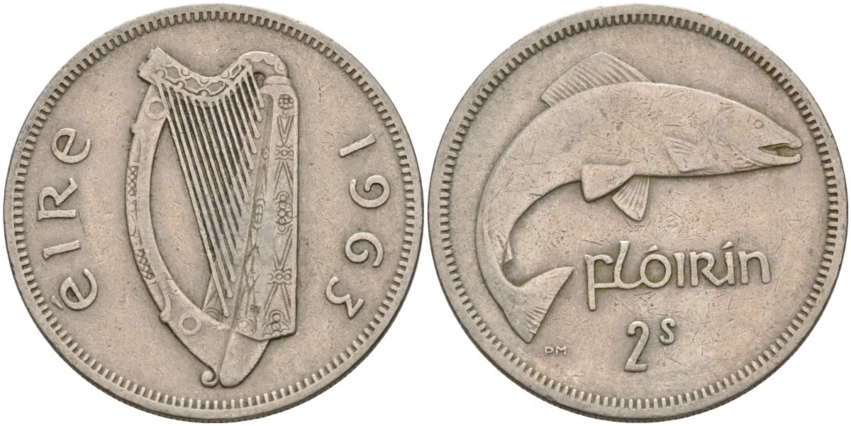 Ирландия 2 шиллинга = 1 флорин 1963 KM 15a медно-никель 4144-1036