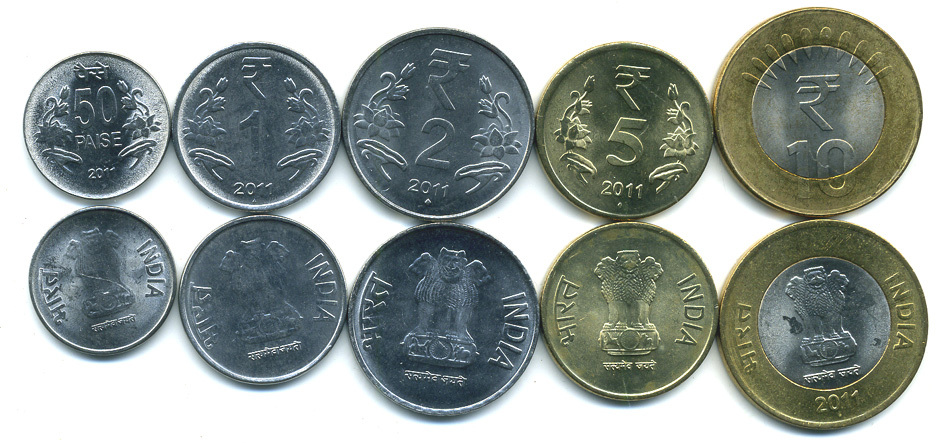 Индия лот из 5 монет 2011 (50 пайсов, 1, 2, 5, 10 рупий) UNC M78-17