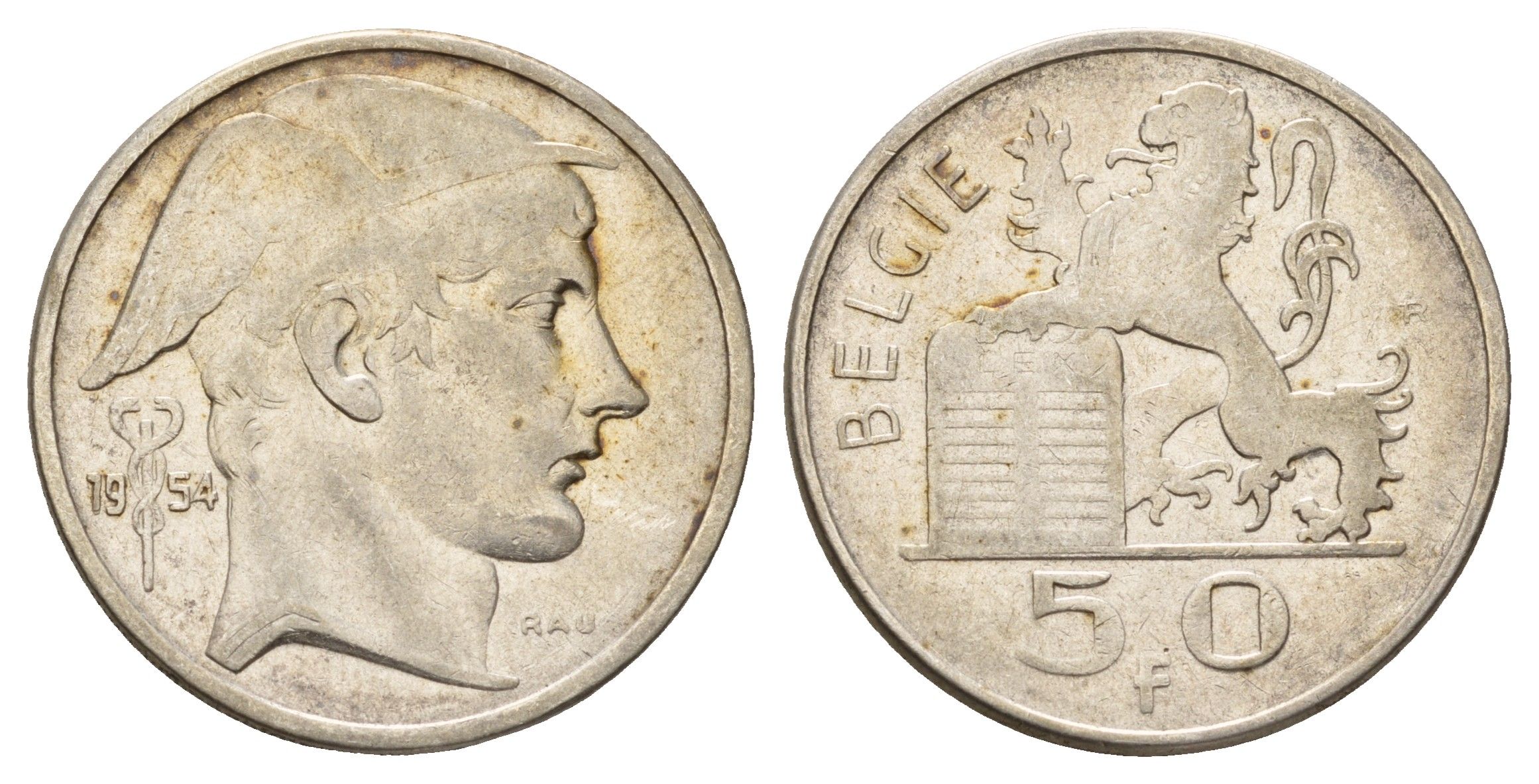 Бельгия 50 франков 1954 Бодуэн I (1951-1993), Belgiqe KM 137 серебро 3855-1146