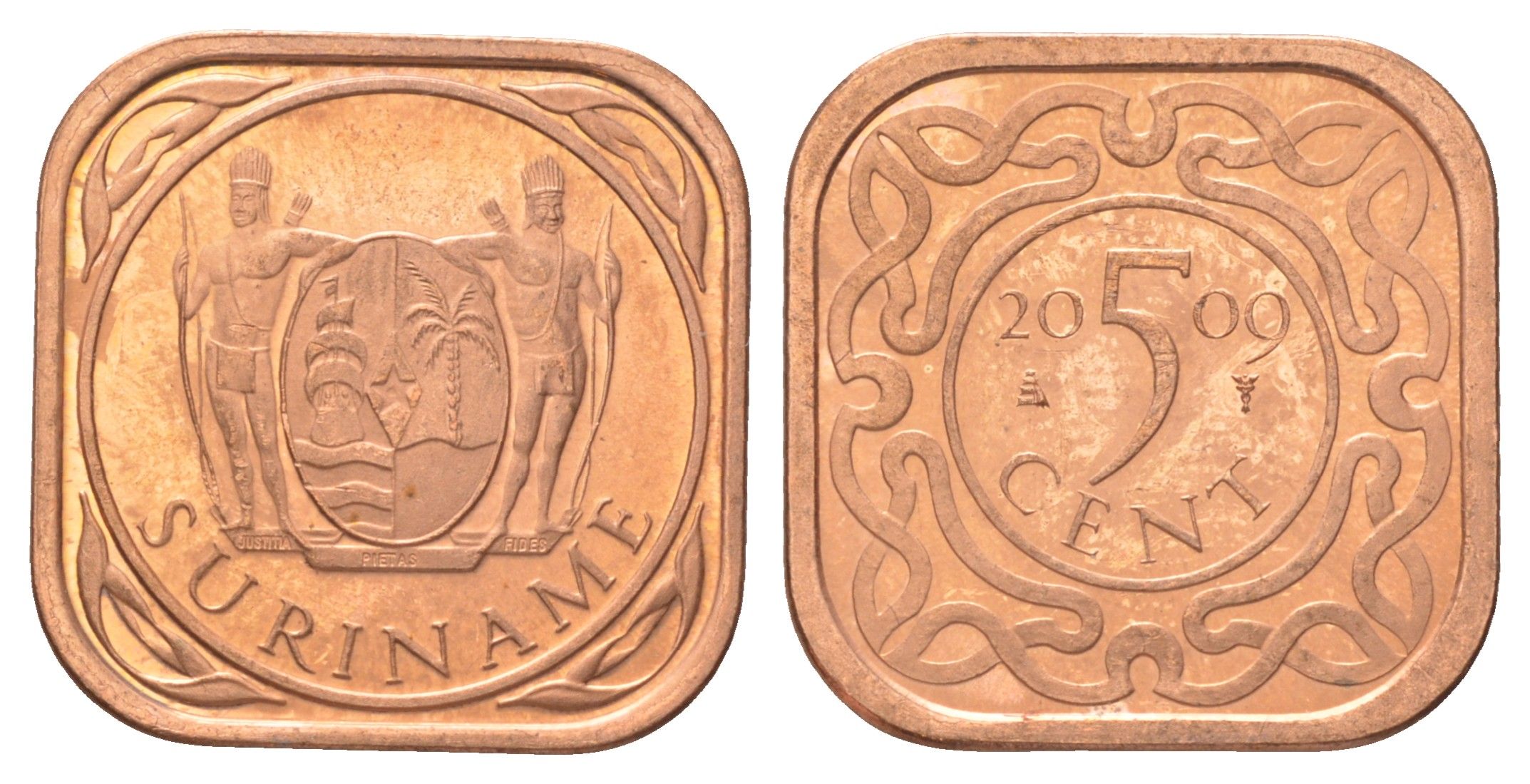Суринам 5 центов 2009 тираж 1000 экземпляров KM 12b сталь плакированная медью BU 4625-326