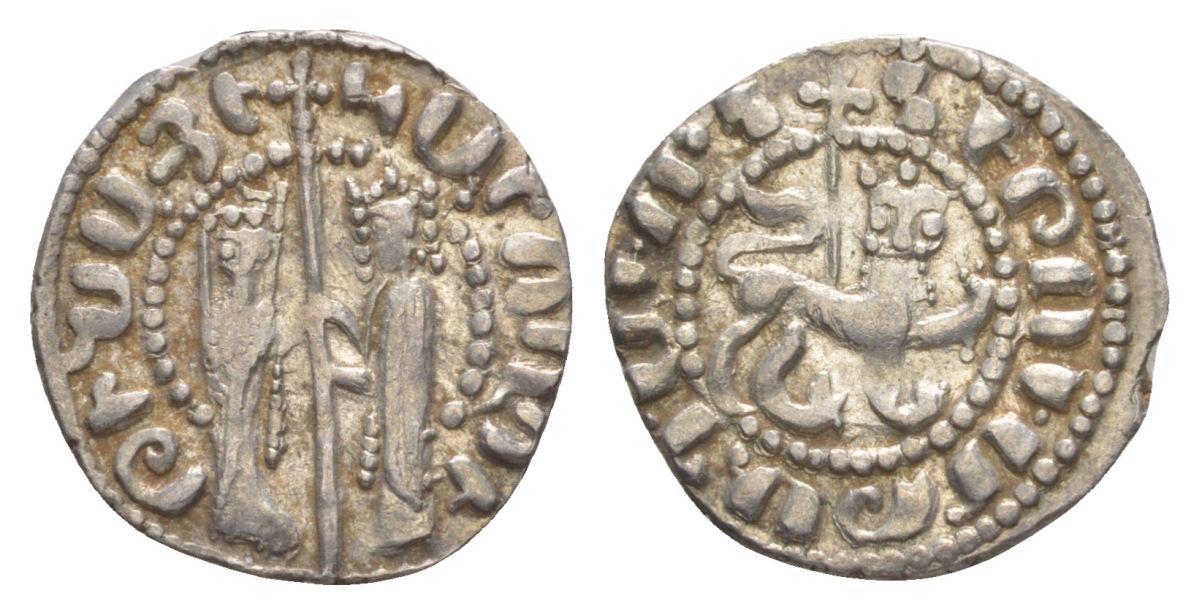 Киликийская Армения трам 1226-1271 Хетум I и царица Забель, держат крест/лев с патриаршим крестом  серебро    1516-243