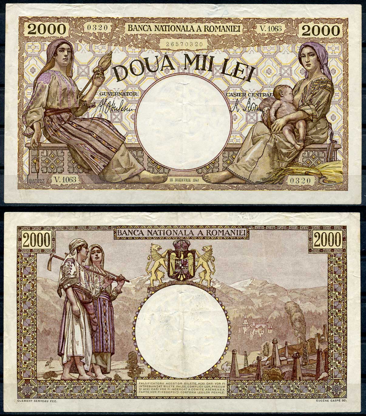 Румыния 2000 леев 1941 крестьянки, 18 ноября 1941 Pick 53 a бумага 8607-89-1-2