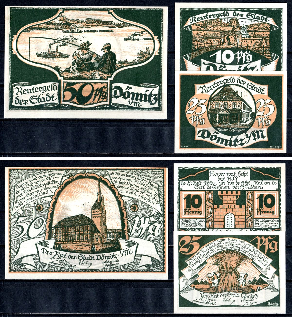Дёмиц (Мекленбург-Шверин) полный набор из 3 нотгельдов (10, 25 и 50 пфеннигов) 1922 Mehl Grabowski 278.2 бумага UNC (пресс) 7555-54-4-1