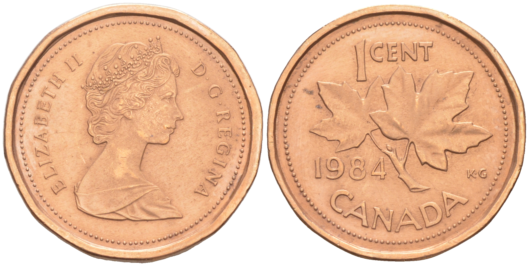 КАНАДА 1 ЦЕНТ 1984 ЕЛИЗАВЕТА II, КЛЕНОВЫЙ ЛИСТ KM 132 бронза 188-763