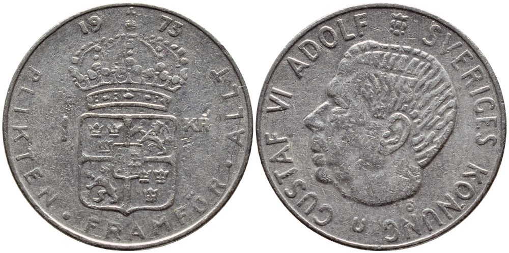 Швеция 1 крона 1973 Густав VI Адольф (1950-1973) KM 826а медь плакированная медно-никелем 4395-613