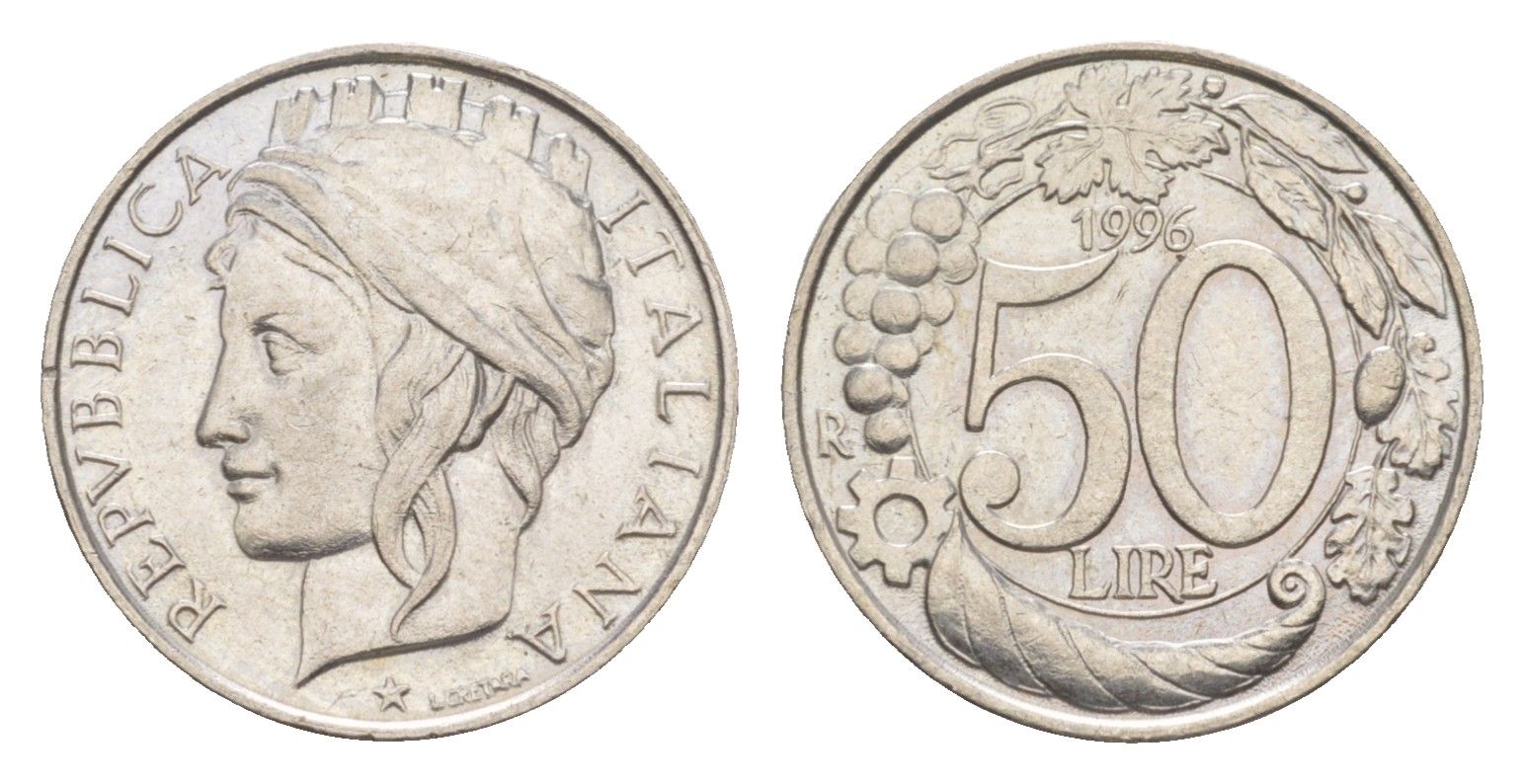 Италия 50 лир 1996 KM 183 медно-никель aUNC 4549-251