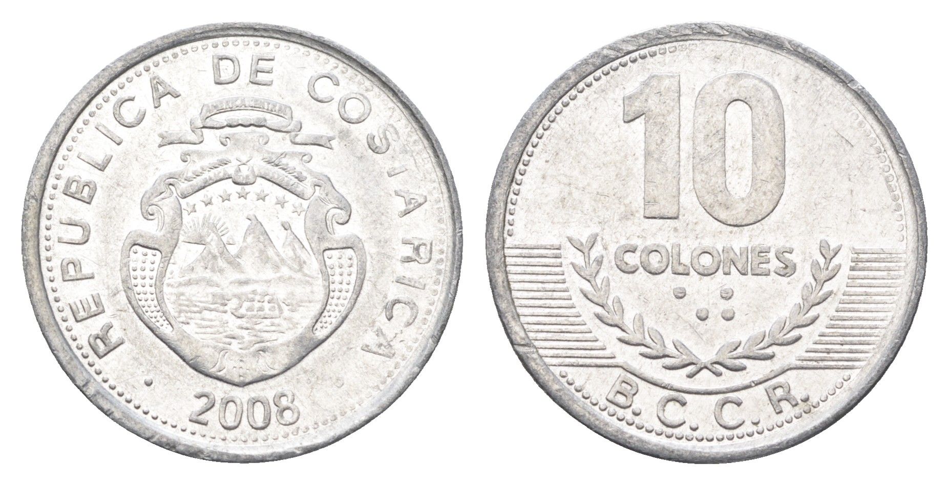 Коста-Рика 10 колонов 2008 KM 228b алюминий aUNC 4663-954