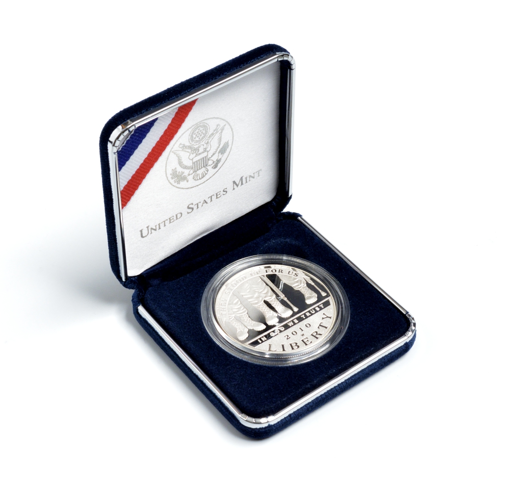 США 1 доллар 2010 W, американские ветераны-инвалиды, в оригинальной коробке KM 479 серебро PROOF 00-00