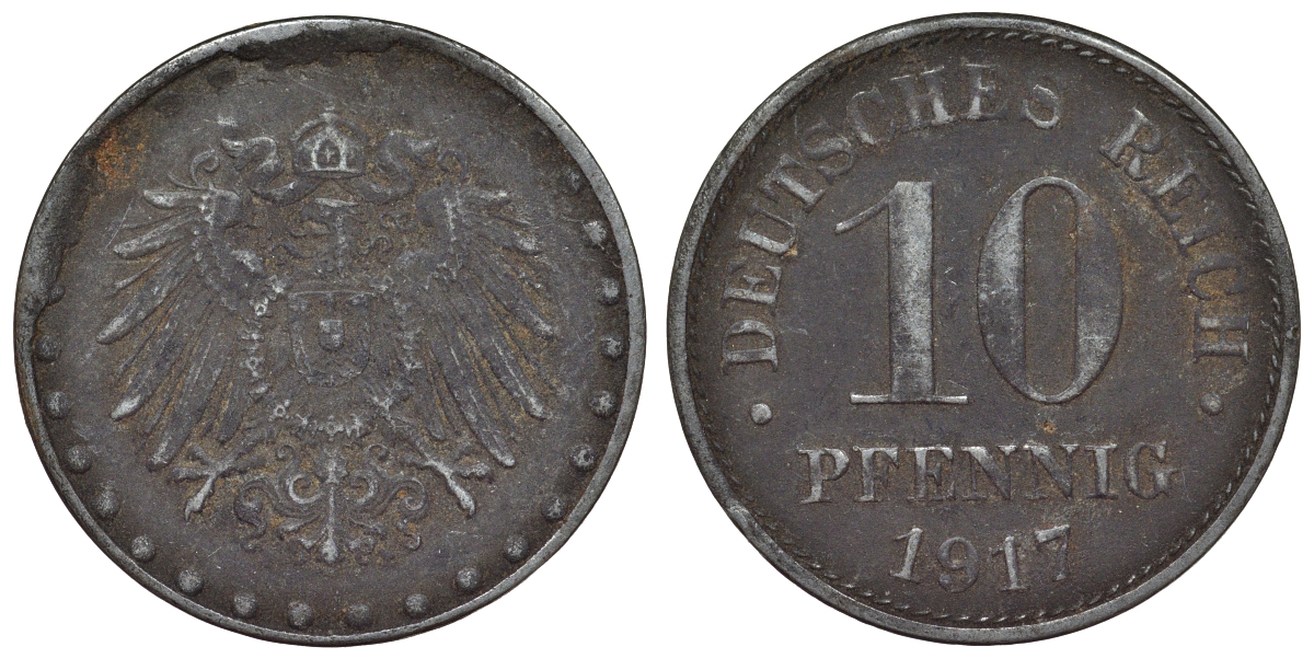 Германия 10 пфеннигов 1917 F? KM 20, J. 298 железо 4119-234