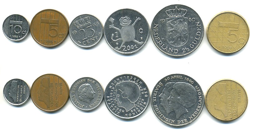 НИДЕРЛАНДЫ НАБОР ИЗ 6 МОНЕТ 1965-2001 ОРИГИНАЛЬНАЯ КОРОБКА 7-4-68