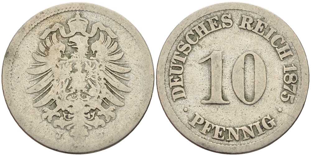ГЕРМАНИЯ 10 ПФЕННИГОВ 1875 J, СТАРОГЕРБОВКА KM 4, J. 4 медно-никель 4401-241