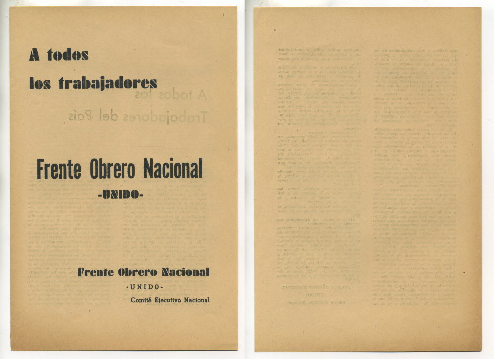 Куба листовка ND ВНИМАНИЮ ВСЕХ, НАЦИОНАЛЬНЫЙ РАБОЧИЙ ФРОНТ UNIDO бумага аUNC 504-35-1