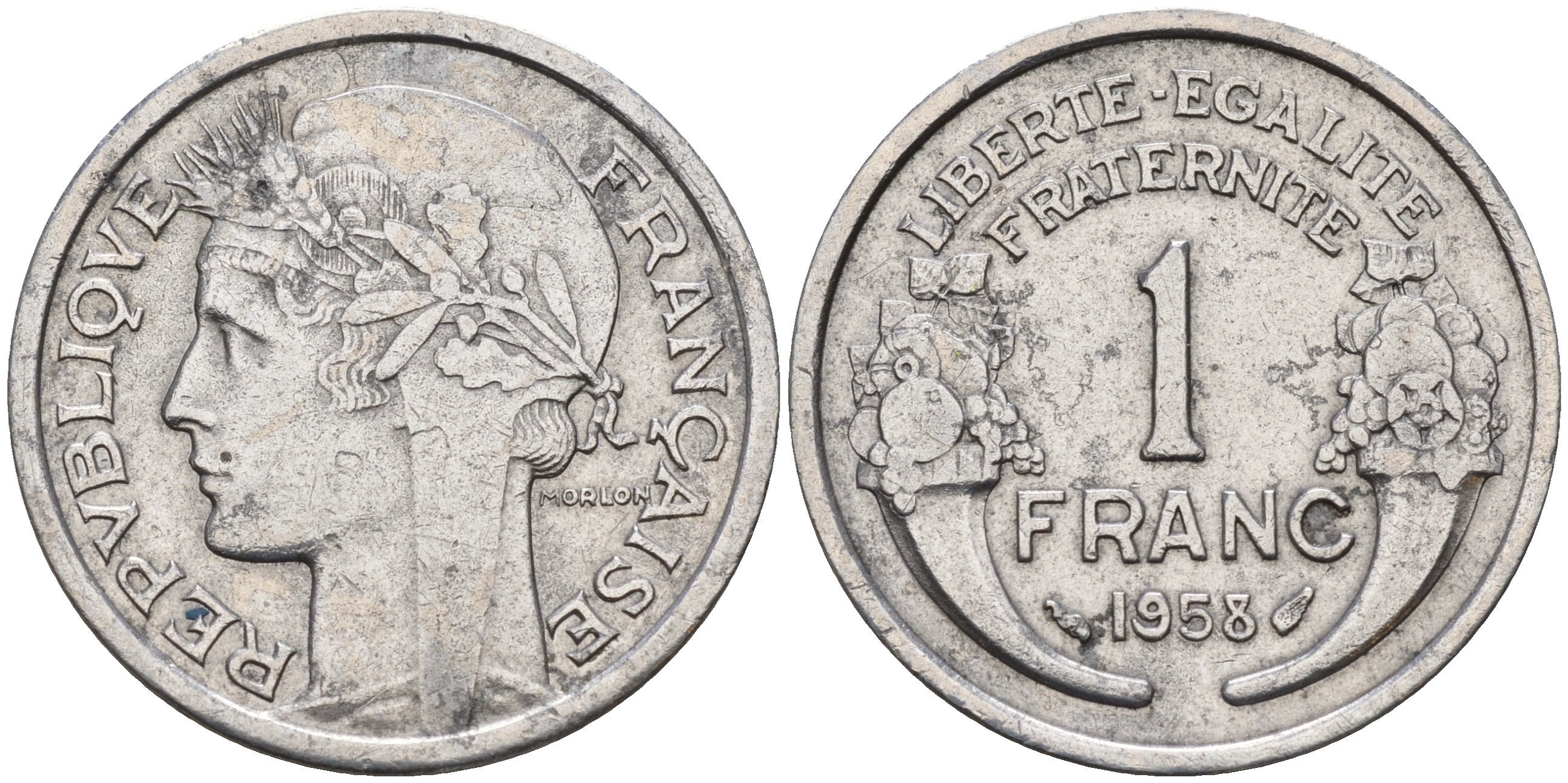 Франция 1 франк 1958 тип Морлон KM 885а.1 алюминий    4153-433