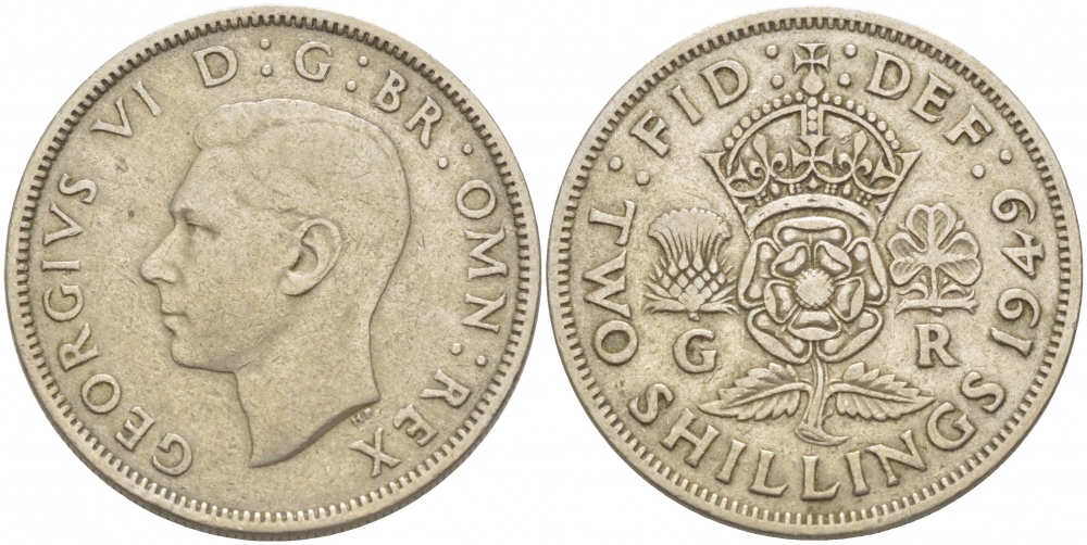 Великобритания 2 шиллинга (флорин) 1949 Георг VI (1936-1952) KM 878, Spink 4107 медно-никель 4403-243