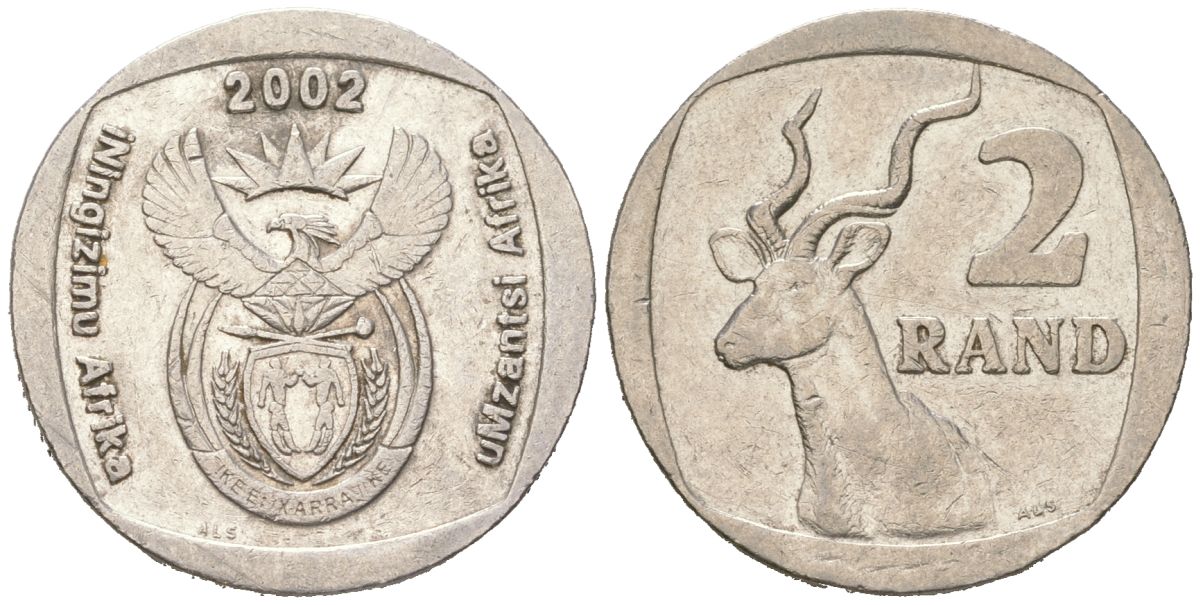 ЮАР 2 ранда 2002 KM 273 медь плакированная медно-никелем 4364-2047
