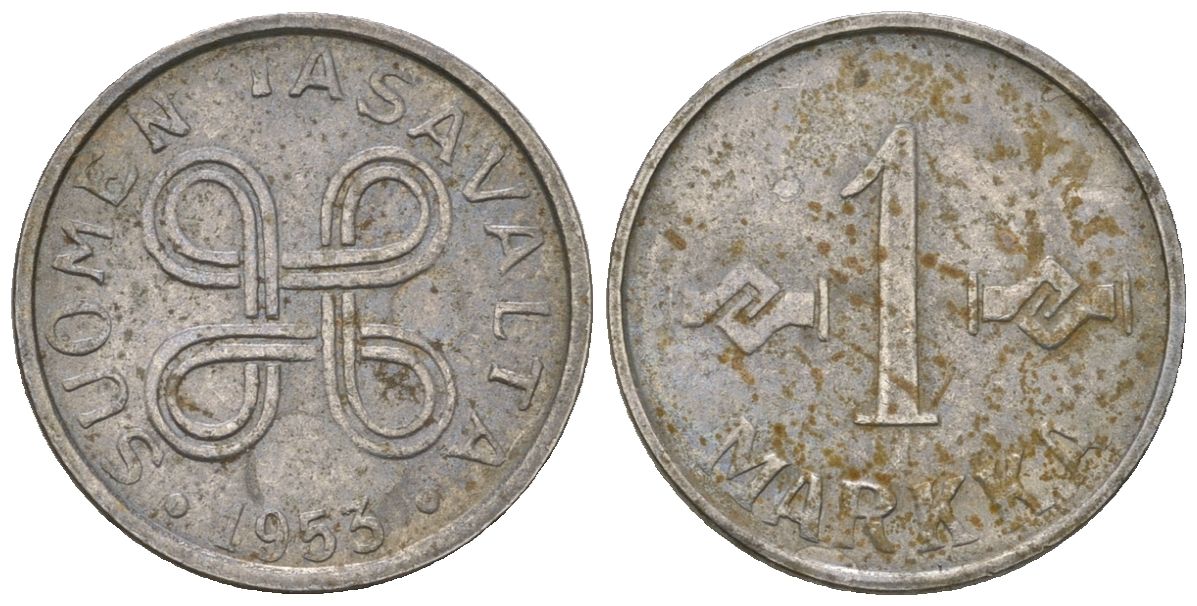 Финляндия 1 марка 1953 KM 36 железо 4173-1068