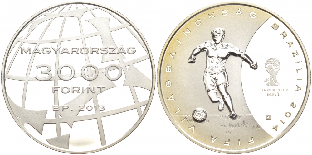 Венгрия 3000 форинтов 2012 чемпионат мира по футболу в Бразилии KM NEW серебро PROOF 11-153-23
