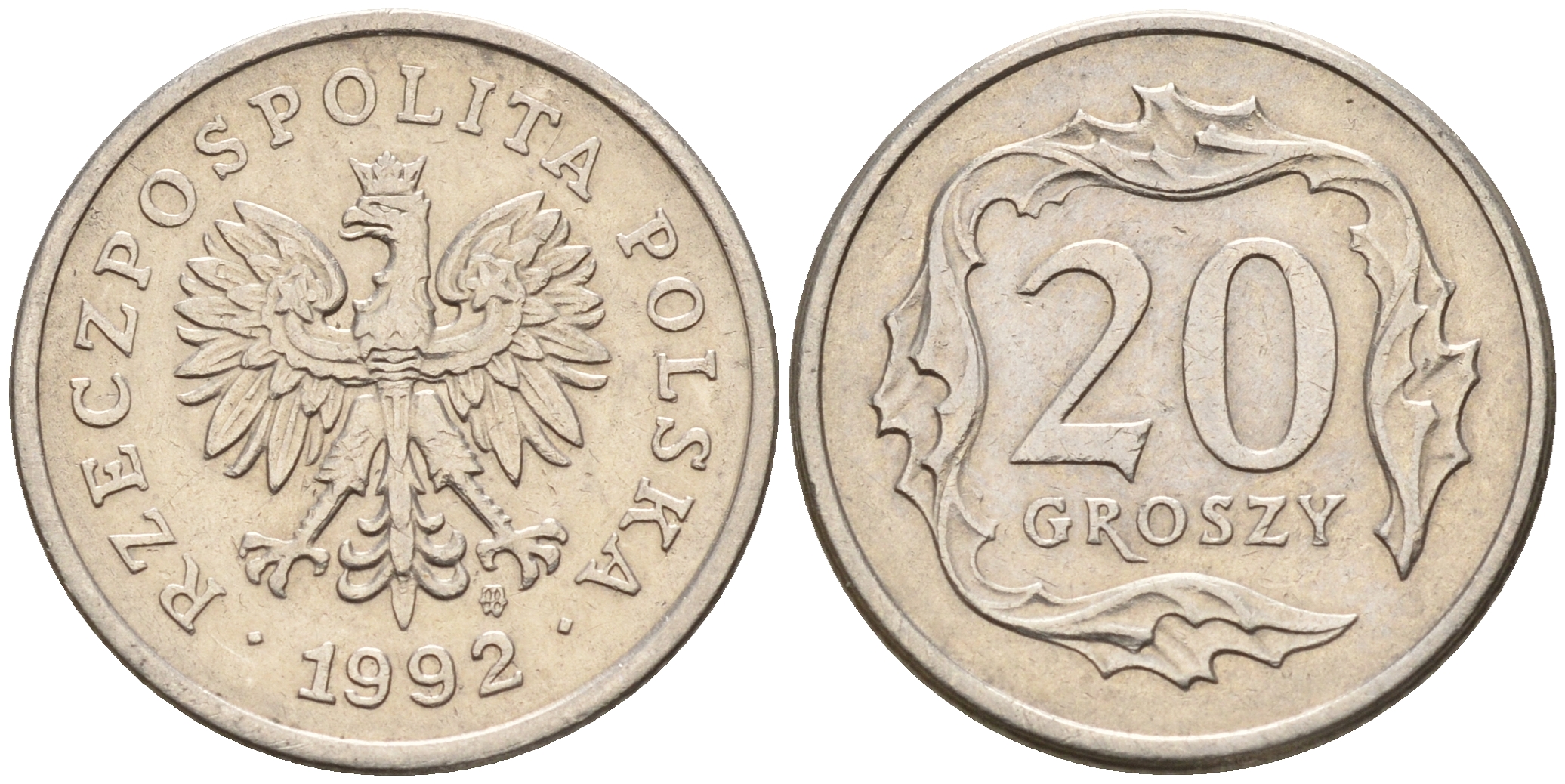 Польша 20 грошей 1992 MW KM 280 медно-никель    4564-462