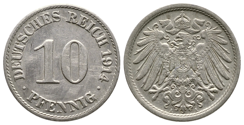 Германия 10 пфеннигов 1914 A KM 12, J. 13 медно-никель 4364-3027