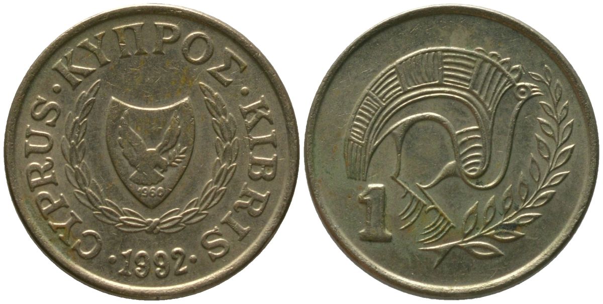 Кипр 1 цент 1992 KM 53.3 никель латунь 4154-954