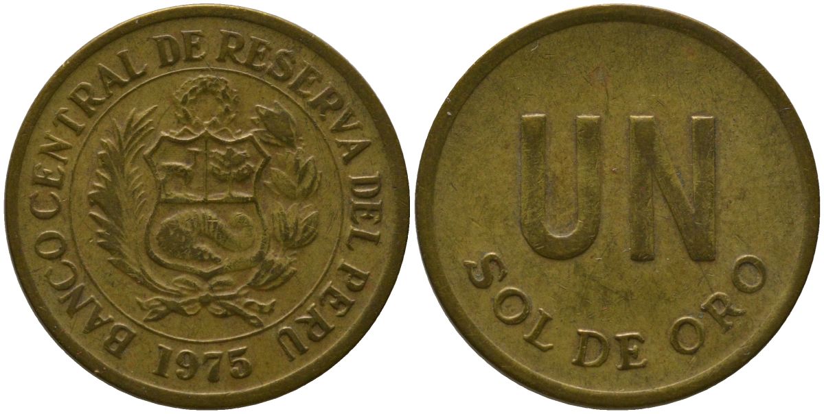Перу 1 соль 1975 KM 266.1, Schon 66 латунь 4532-455