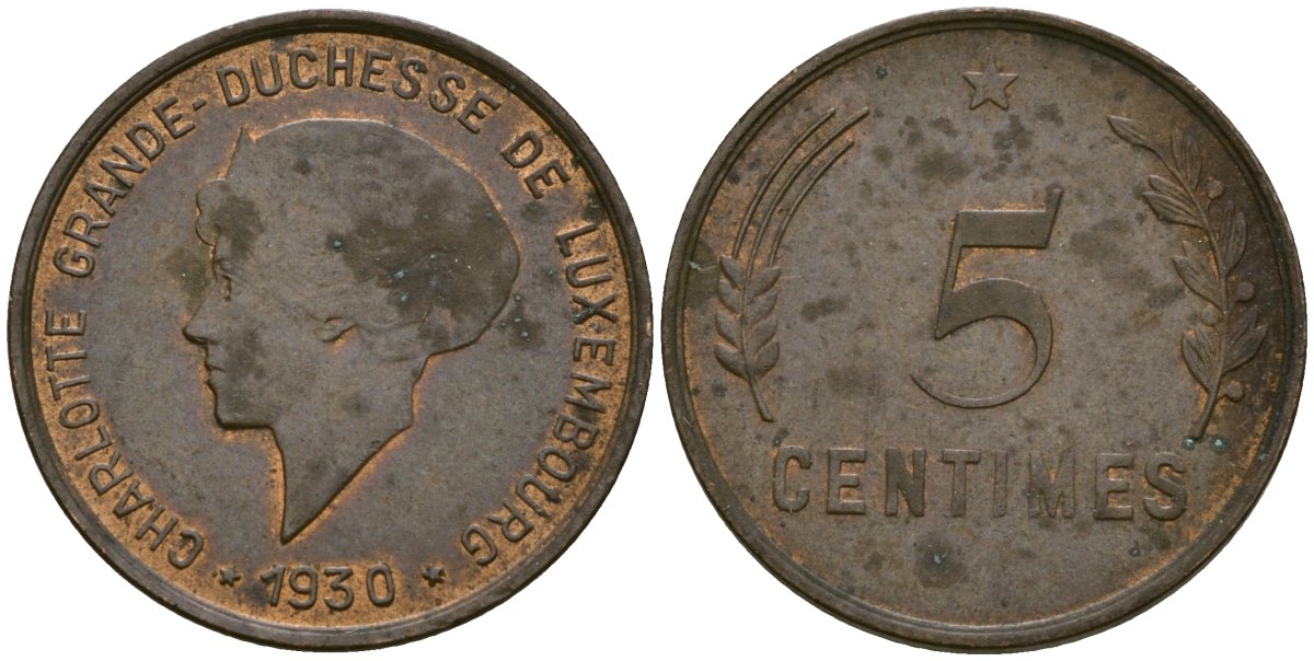 Люксембург 5 сантимов 1930 KM 40 бронза 4136-528
