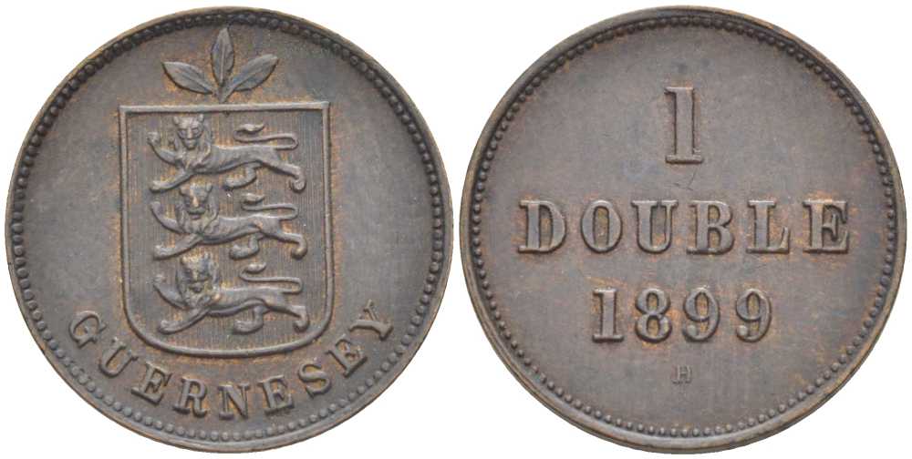 Гернси 1 дабл (дубль) 1899 H KM 10 бронза 3851-1014