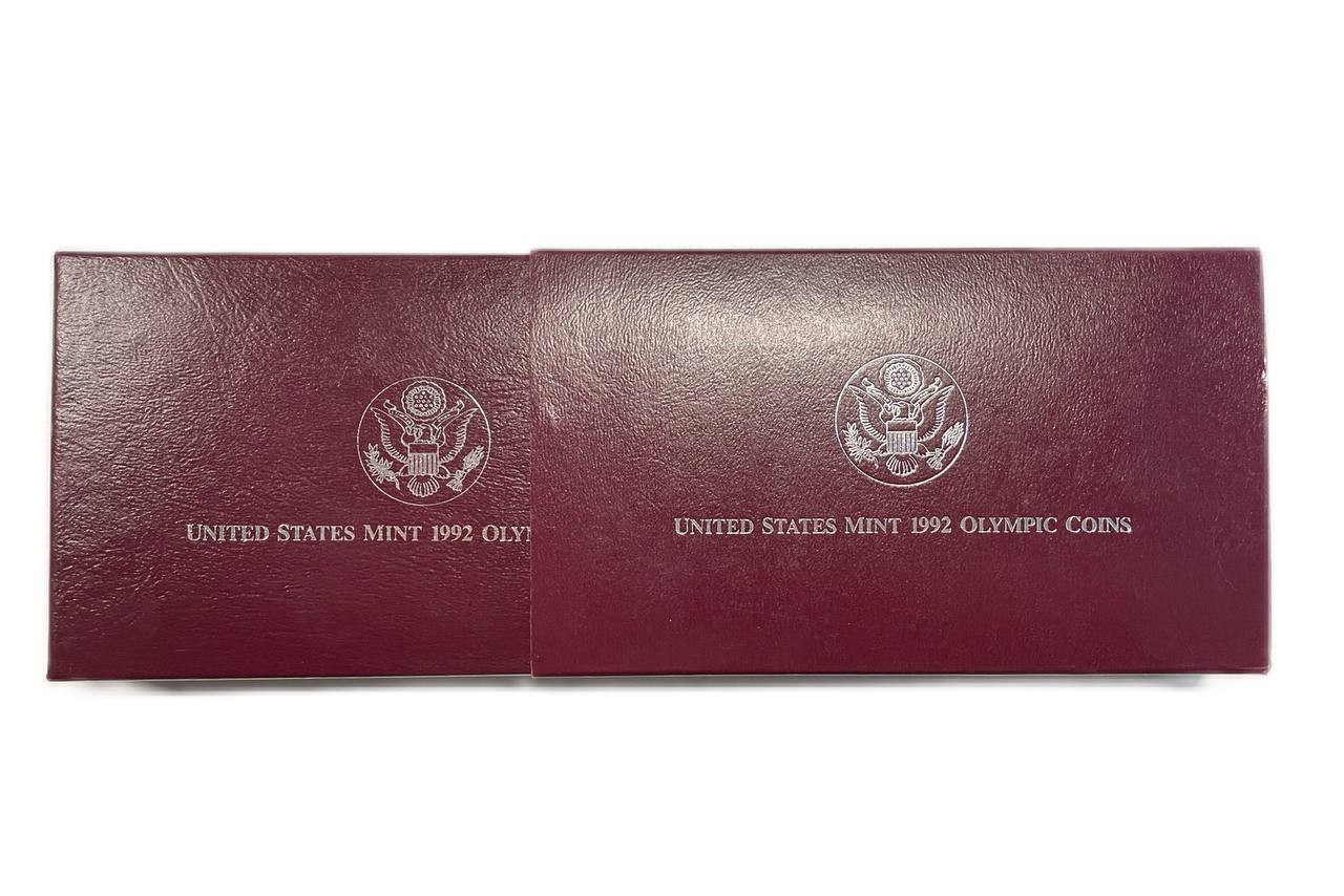 США набор из 1 доллара и 50 центов 1992 S, Олимпийские игры, 1 доллар бейсбол и 50 центов гимнастика, в оригинальной коробке, сертификат KM 233, 234 серебро, медь плакированная медно-никелем  PROOF  00-00