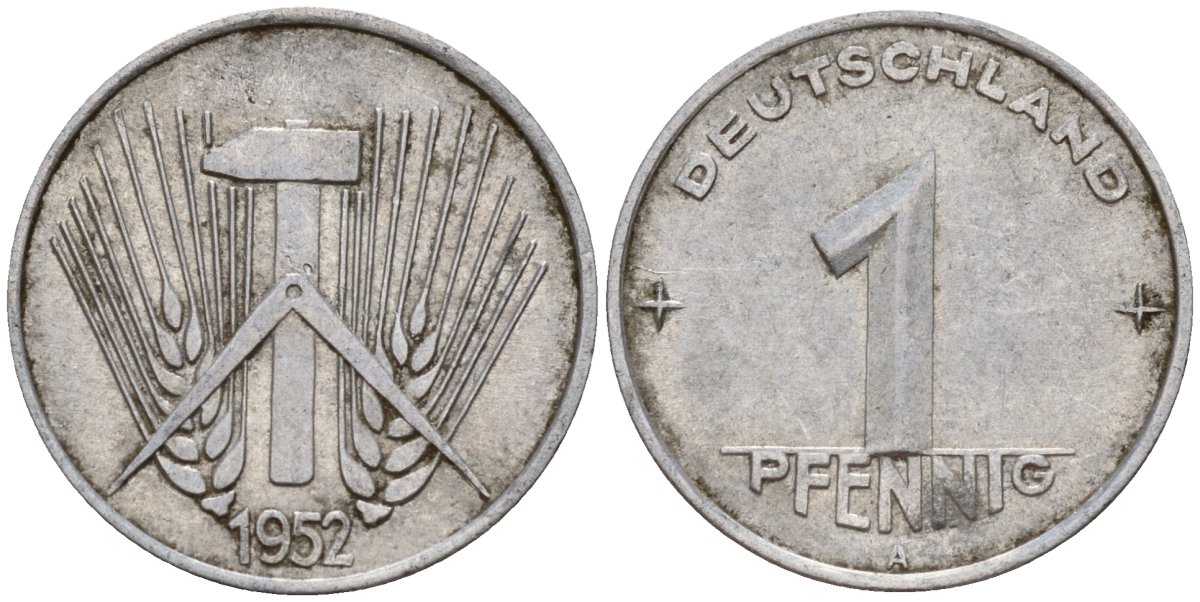 ГДР 1 пфенниг 1952 A KM 5 алюминий 201-268
