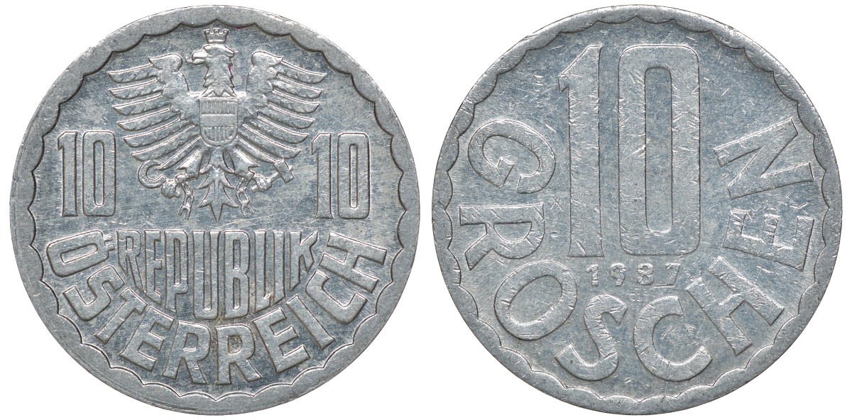 АВСТРИЯ 10 ГРОШЕЙ 1987 KM 2878 алюминий 72-1411