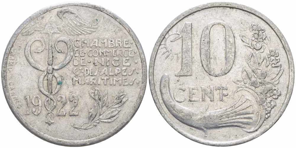 ФРАНЦИЯ 10 САНТИМОВ 1922 КОМЕРЧЕСКАЯ ПАЛАТА НИЦЫ , ТОКЕН алюминий 4395-1113