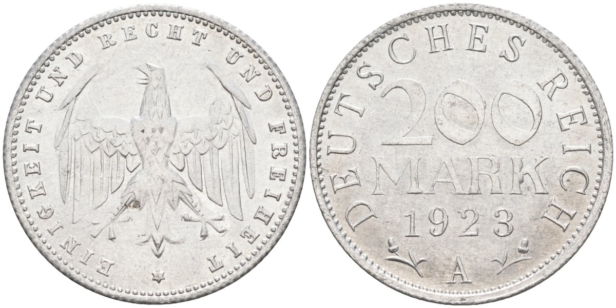 Германия 200 марок 1923 A KM 35, J. 304, Weege 22 алюминий UNC 4586-236