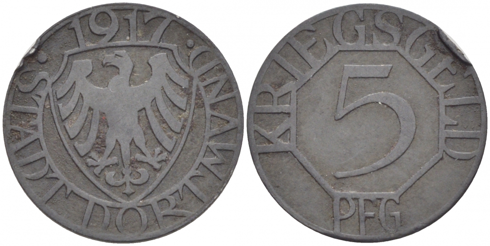 ДОРТМУНД 5 ПФЕННИГОВ 1917 НОТГЕЛЬД цинк 3856-1013