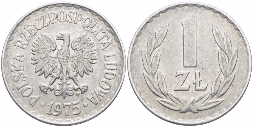 ПОЛЬША 1 ЗЛОТЫЙ 1975 MW KM 49.1 алюминий 175-1151