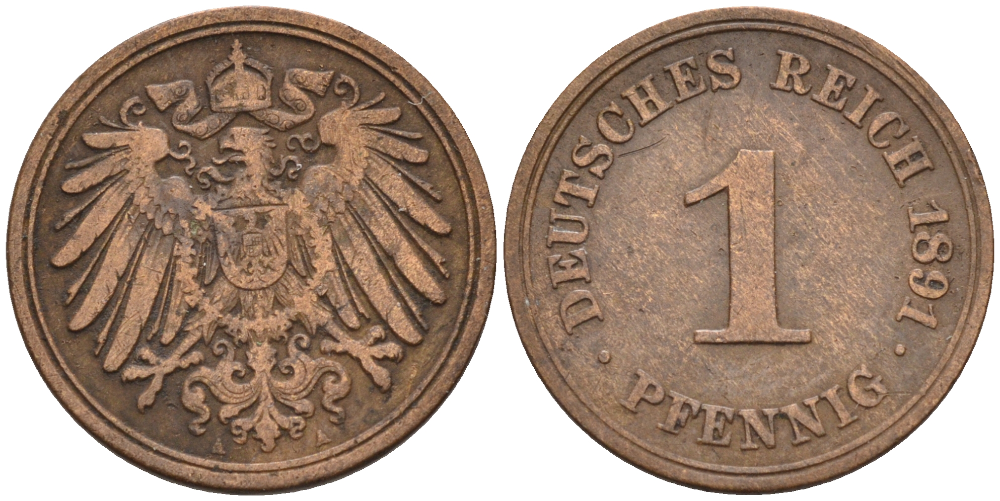 Германия 1 пфенниг 1891 A KM 10, J. 10 медь    4594-1232