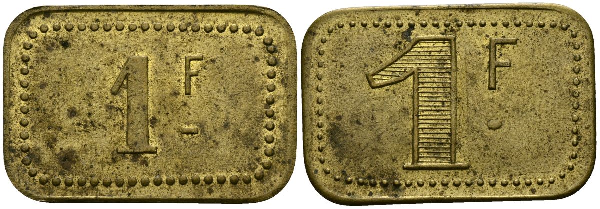Франция 1 франк ND ресторанный жетон латунь 4166-117