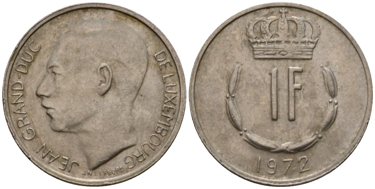 Люксембург 1 франк 1972 Великий герцог Жан (1964-1999) KM 55 медно-никель 4603-1124