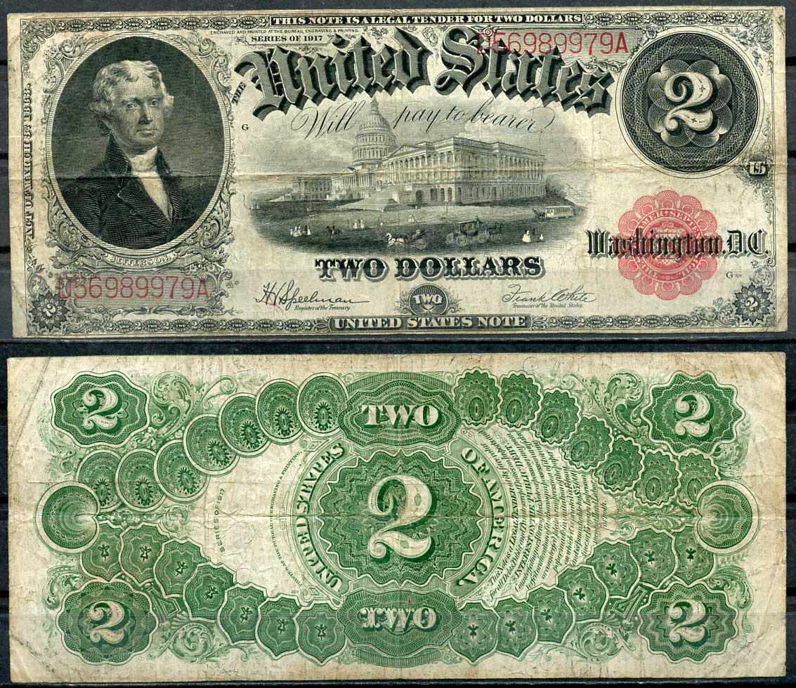США 2 доллара 1917 Томас Джефферсон, здание Капитолия, Speelman, White Pick 188 (4)  бумага   451-23-1-1