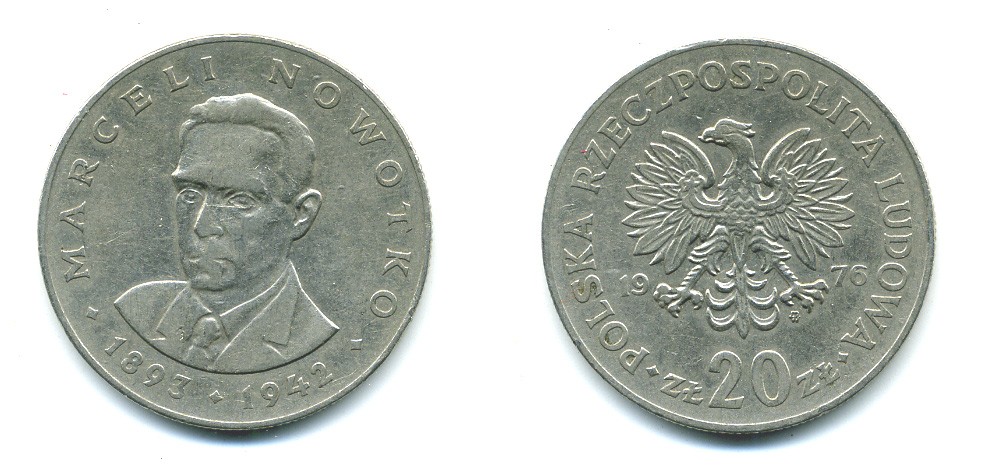 Польша 20 злотых 1976 MW, Марцелий Новотко KM 69, Parchimowicz 246c медно-никель 37-813