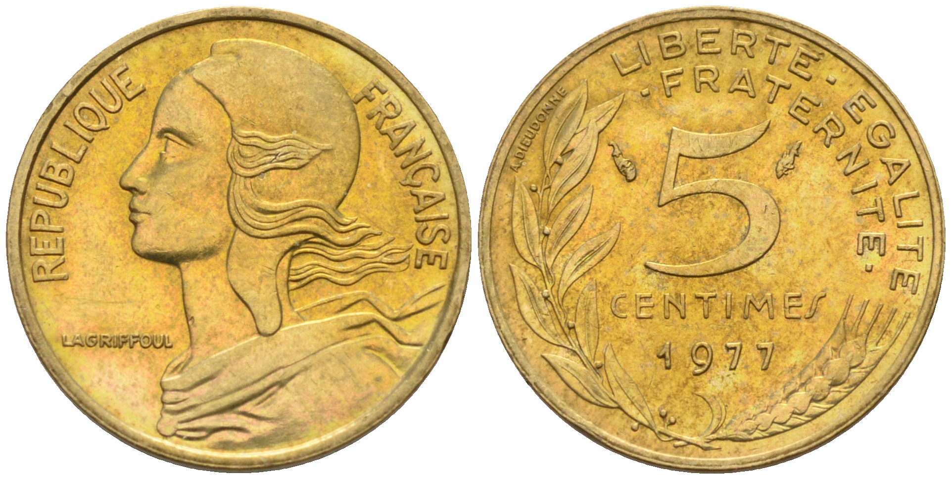 Франция 5 сантимов 1976 тип Марианна KM 933 никель алюминий медь    4594-1133