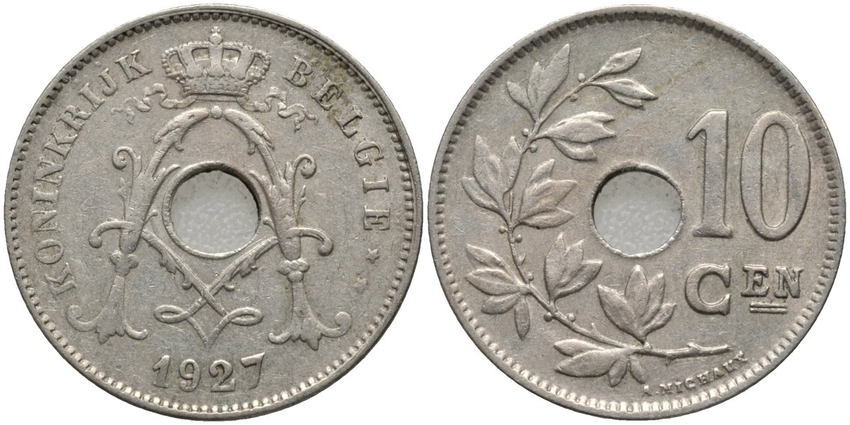 Бельгия 10 сантимов 1927 BELGIE KM 86 медно-никель 4171-531