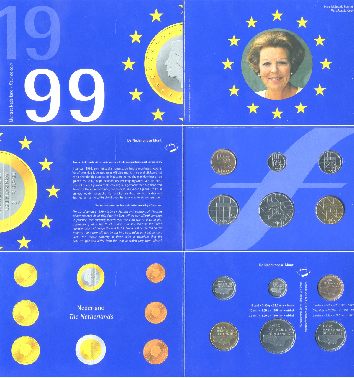 Нидерланды набор из 6 монет 1999 в оригинальном буклете    UNC  1-6-1-17