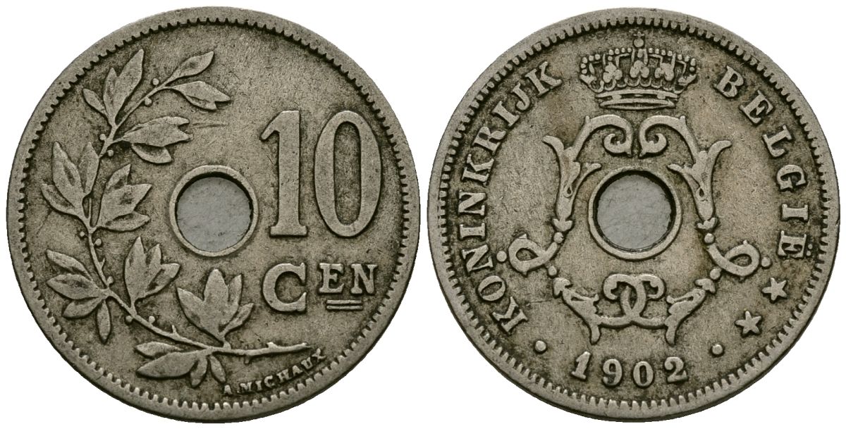 Бельгия 10 сантимов 1902 Belgie KM 49 медно-никель 4172-1056