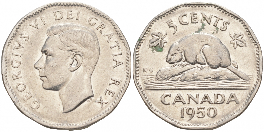 Канада 5 центов 1950 бобр, Георг VI (1937-1952) KM 42 никель 73-1335