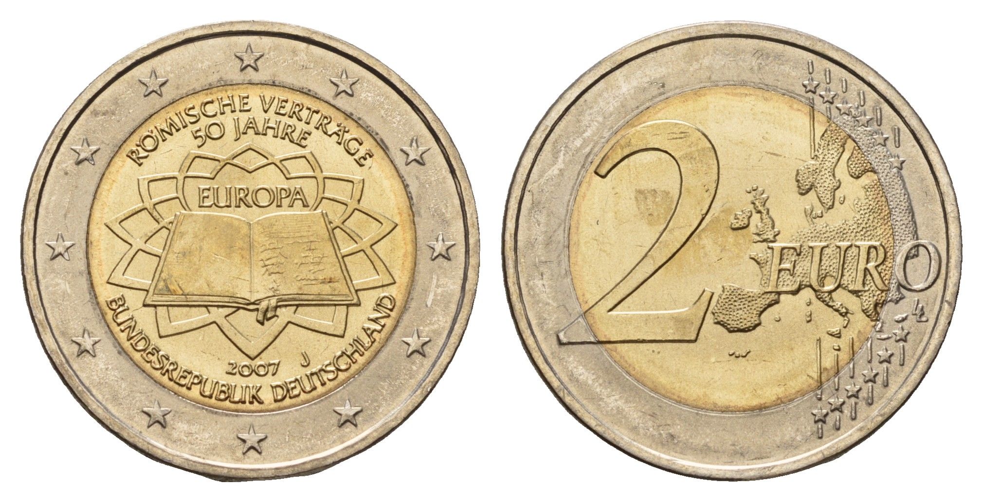 Германия 2 евро 2007 J, 50 лет подписанию Римского договора KM 259 биметалл UNC 1096-1-41